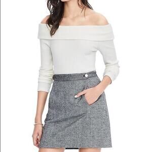 Banana Republic Skirt Womens 14 Double Front Pocket Black White Herringbone